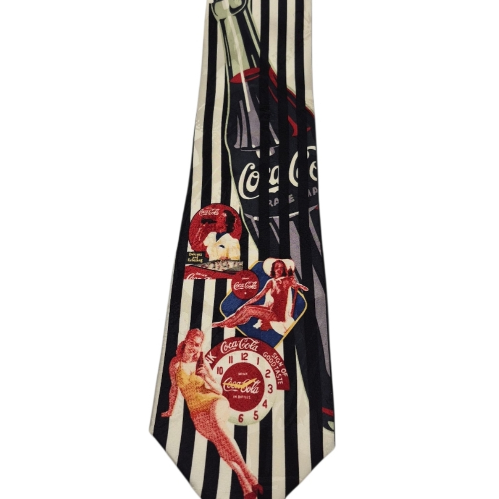Coca-Cola Themed Striped Tie Silk Nostalgia Retro Pin Up